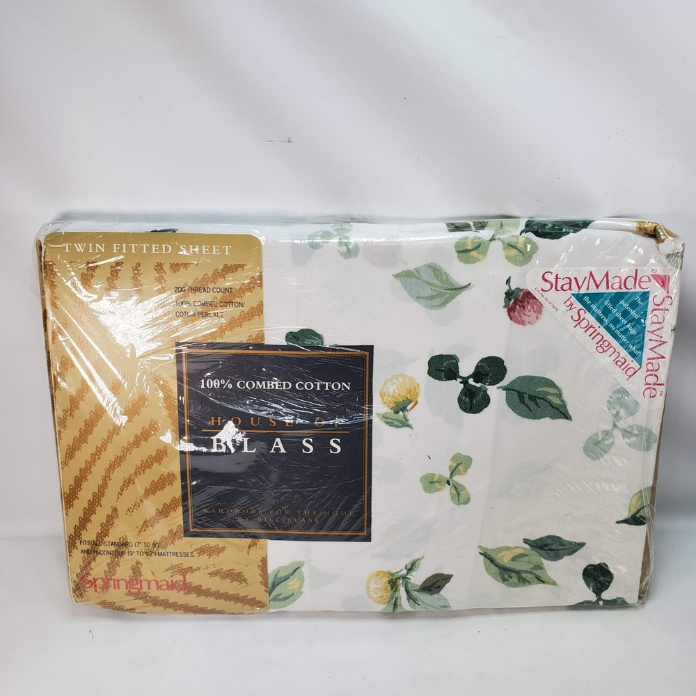 Springmaid Fitted Sheet Twin White Clover Rose House of Blass Cotton Vintage NEW
